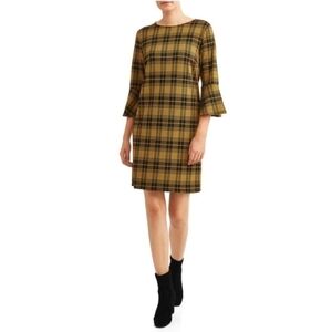 Alison Andrews 3/4 Sleeve Ruffle Cuff A-Line Plaid Dress